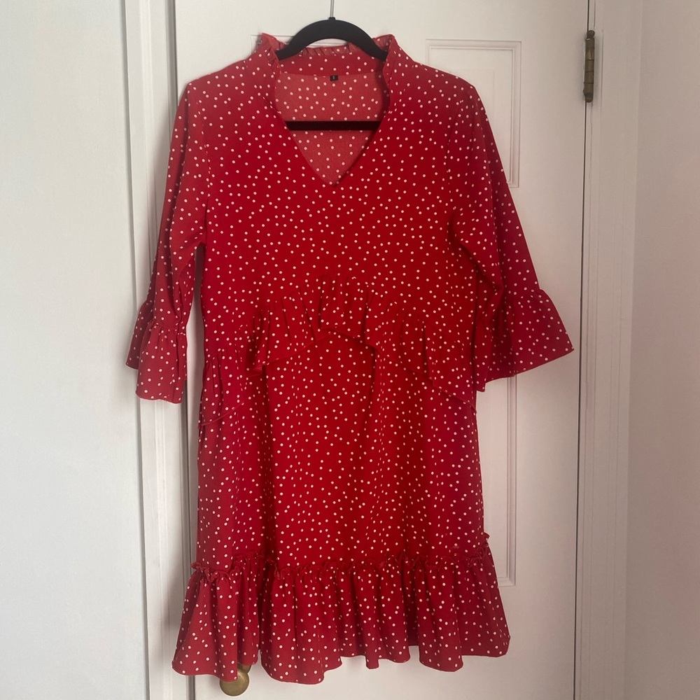 Red Polka Dot Ruffle Sleeve Dress